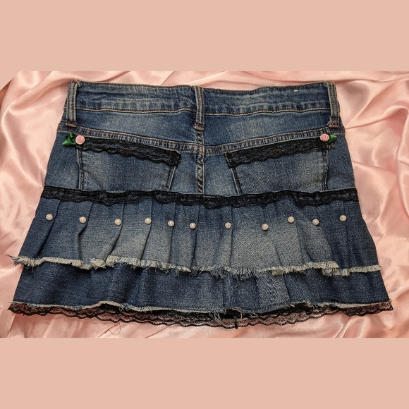 Custom Lace Denim Y2k Mini Skirt - Picture 3 of 5